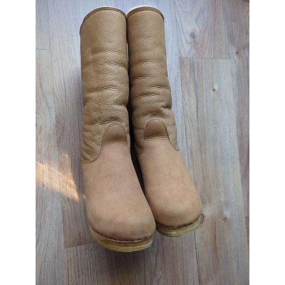 No 6 Pull On Shearling High Boot Wool Lined Wooden Clogs Womens 40 Honey - Picture 8 of 12